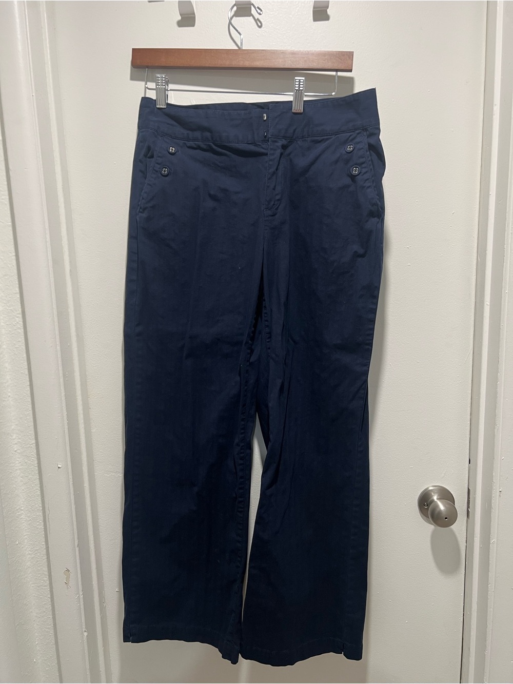 Coldwater Creek Navy Wide-Leg Pants with Side Button Detail